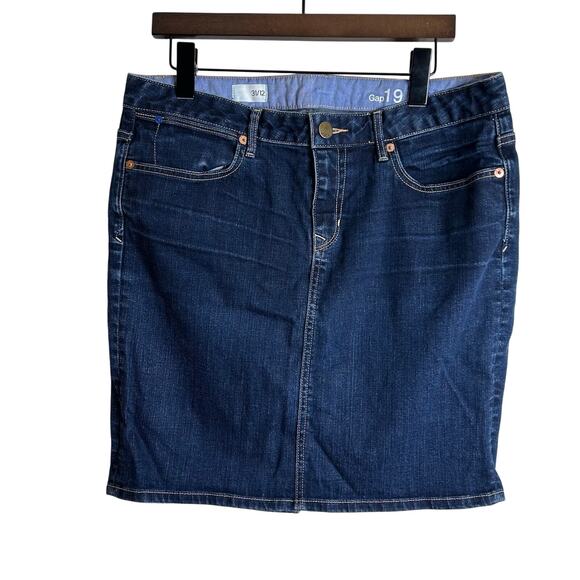 GAP Dresses & Skirts - Gap 1969 Jean Denim Skirt Knee Length Dark Wash Preppy Size 31 12